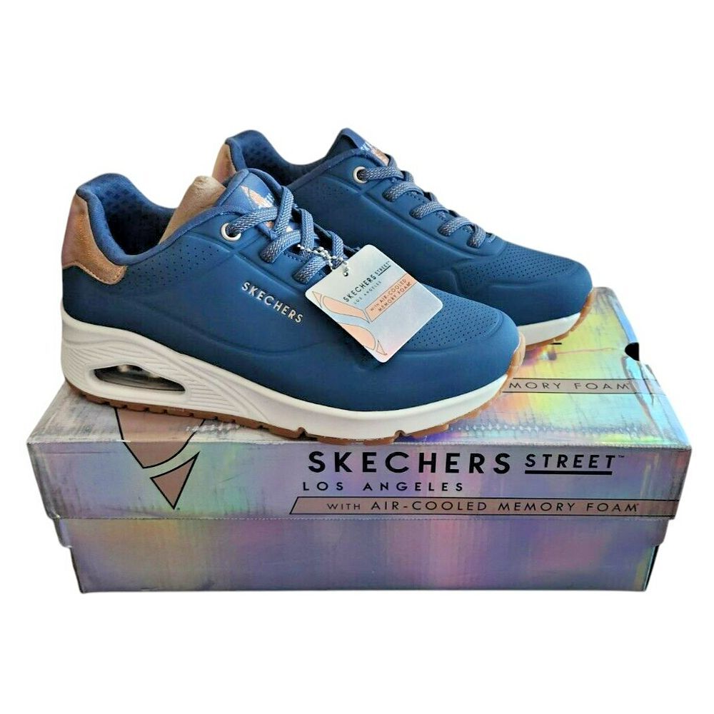 Skechersโ Street Uno Stand on Air Navy Rose Gold Sneakers 73690 NVY Womens 5.5